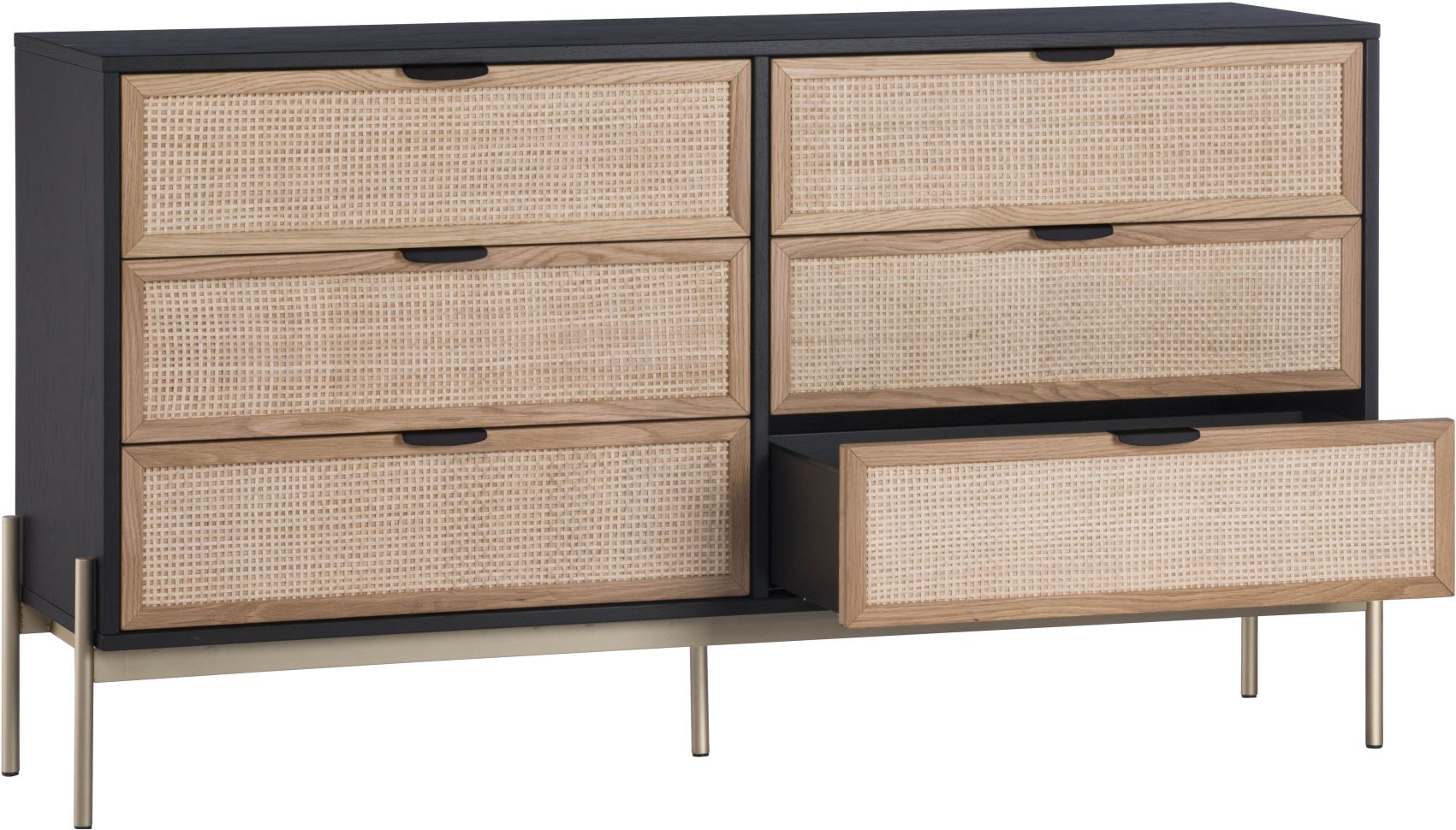Avida 6-Drawer Dresser - Black/Natural Rattan