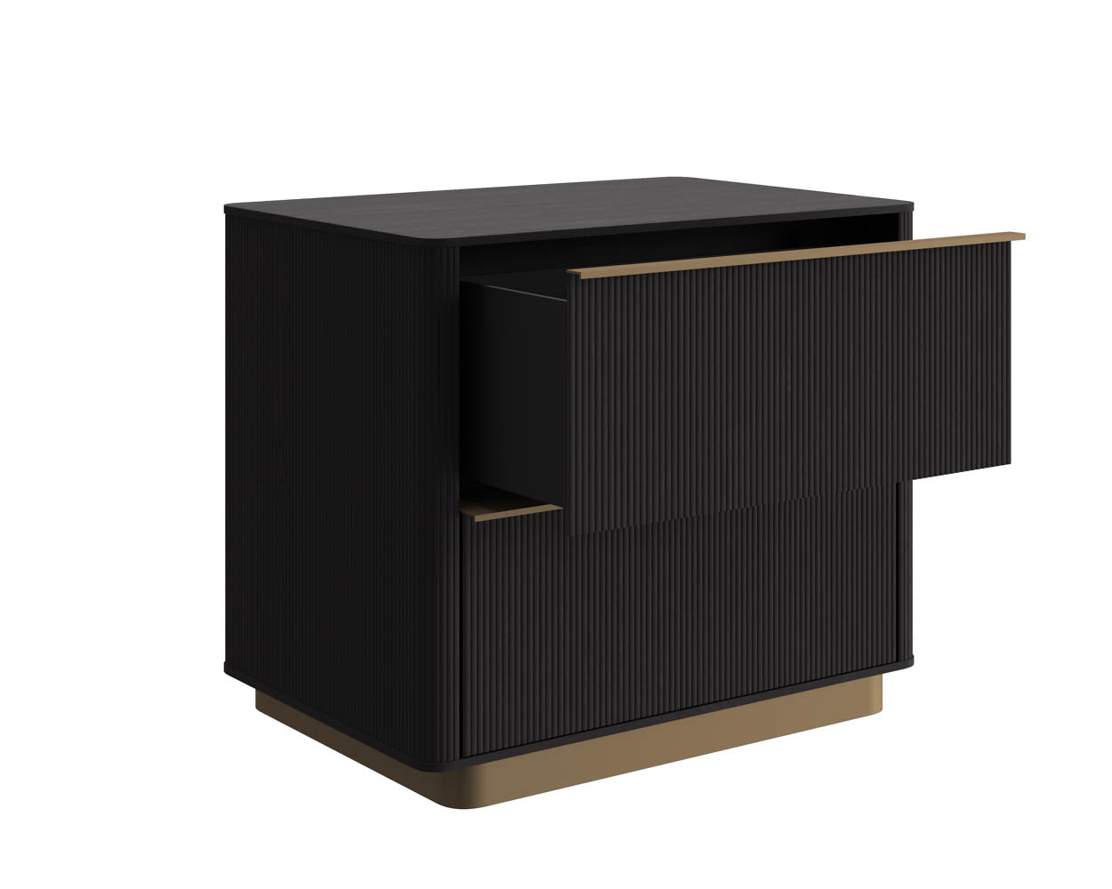 Kalla Nightstand in charcoal with top drawer open