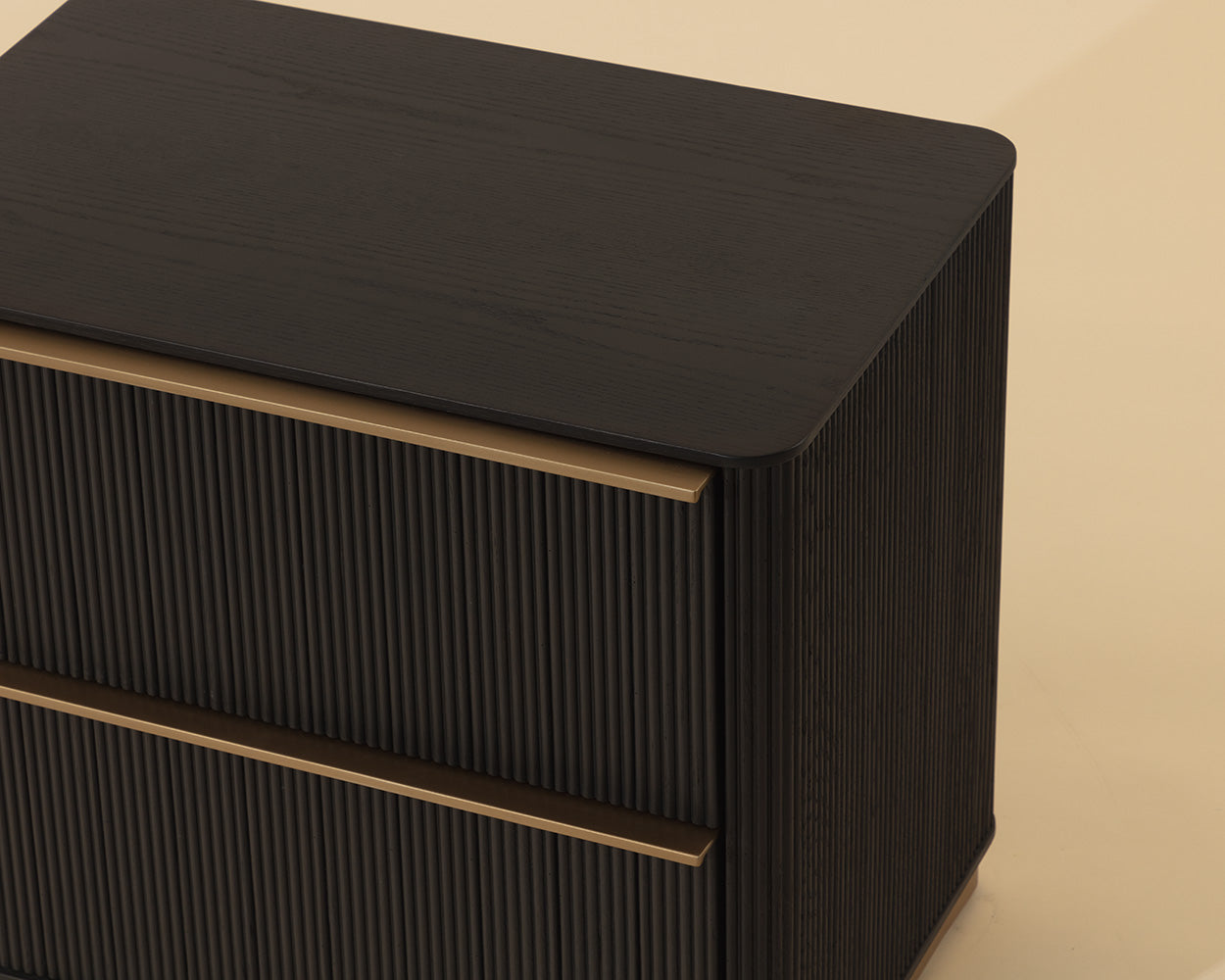 Kalla Nightstand - rounded top and gold pull detail