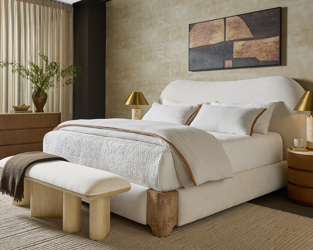 Hiro Bench 64in - Light Oak/Linen