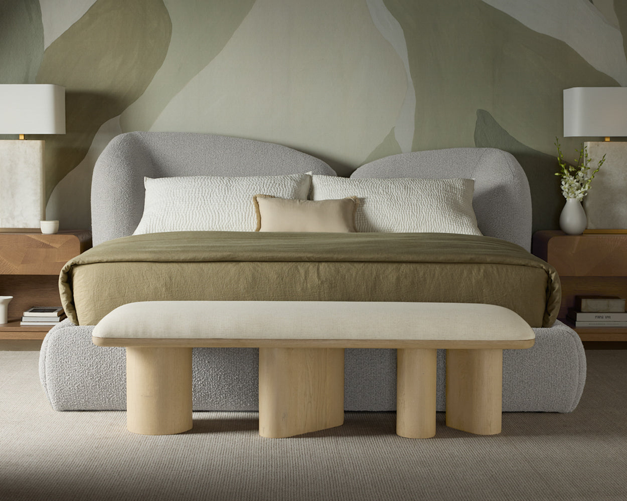 Hiro Bench 64in - Light Oak/Linen