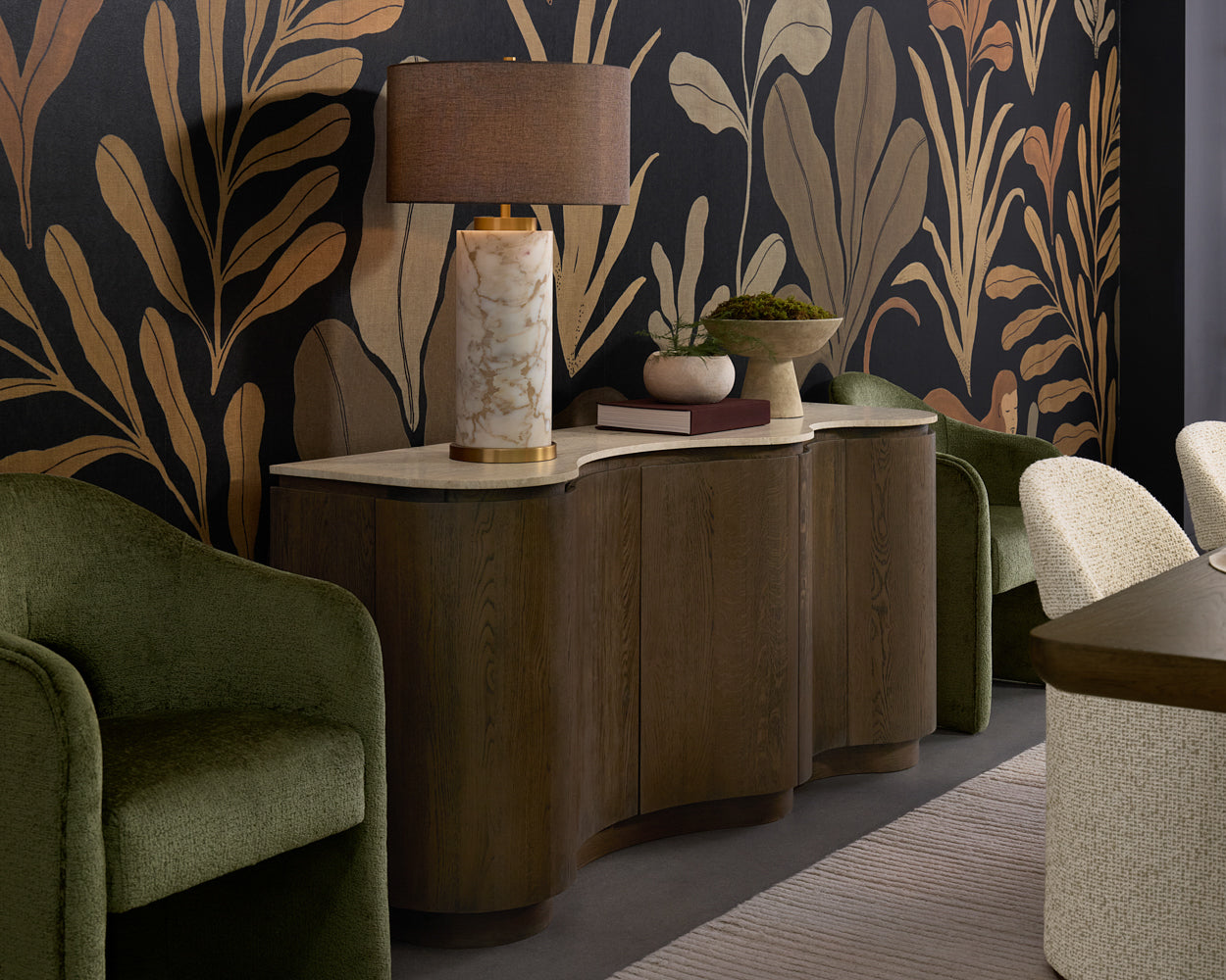 Fable Sideboard 70in - Brown Oak/Travertine