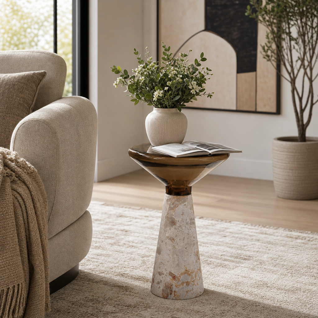 14in Tiro Accent Table - Chocolate Marble & Glass