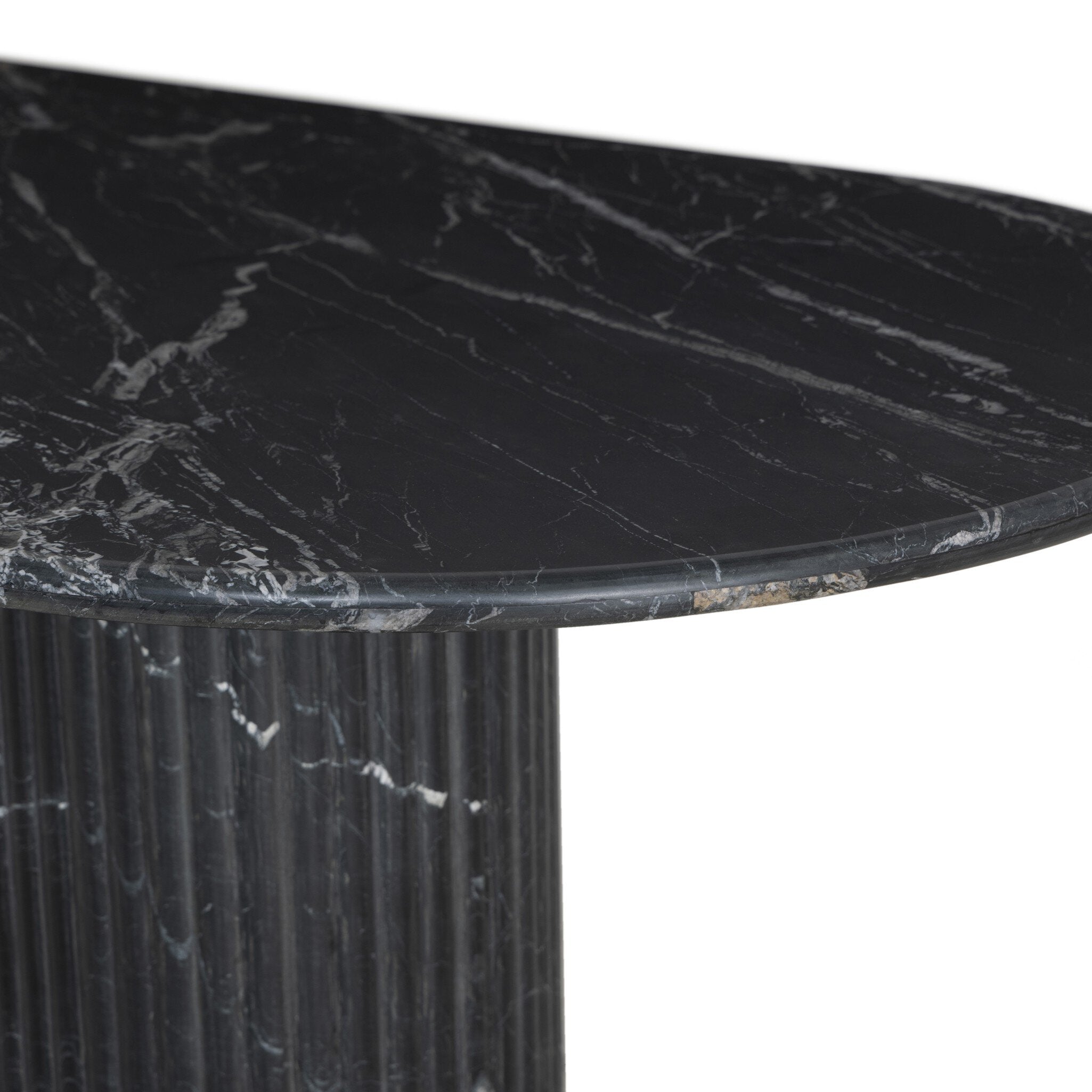 Oranda Dining Table in Black Marble - fluted marble base detail