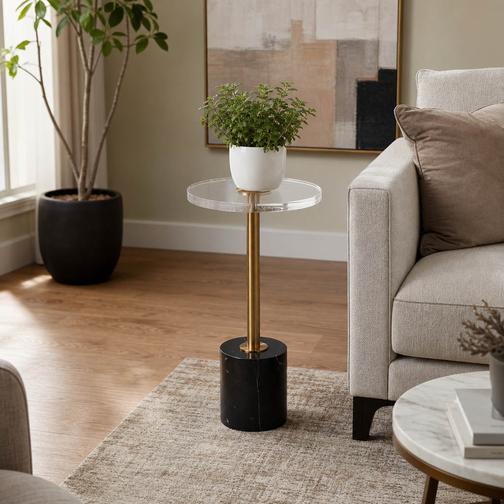 21in Elisia Accent Table - Acrylic & Marble