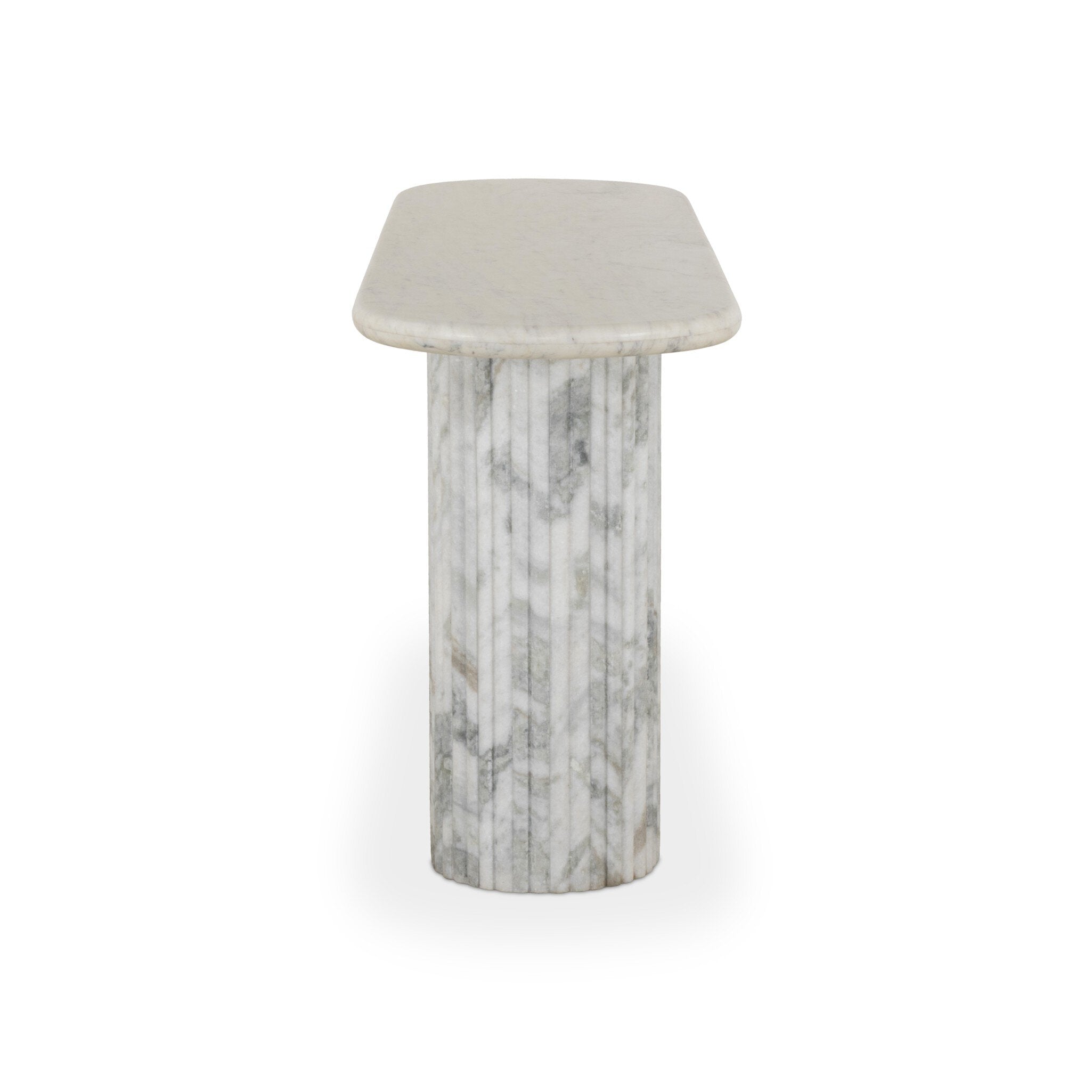 Oranda Console Table in Polished White Marble - side view