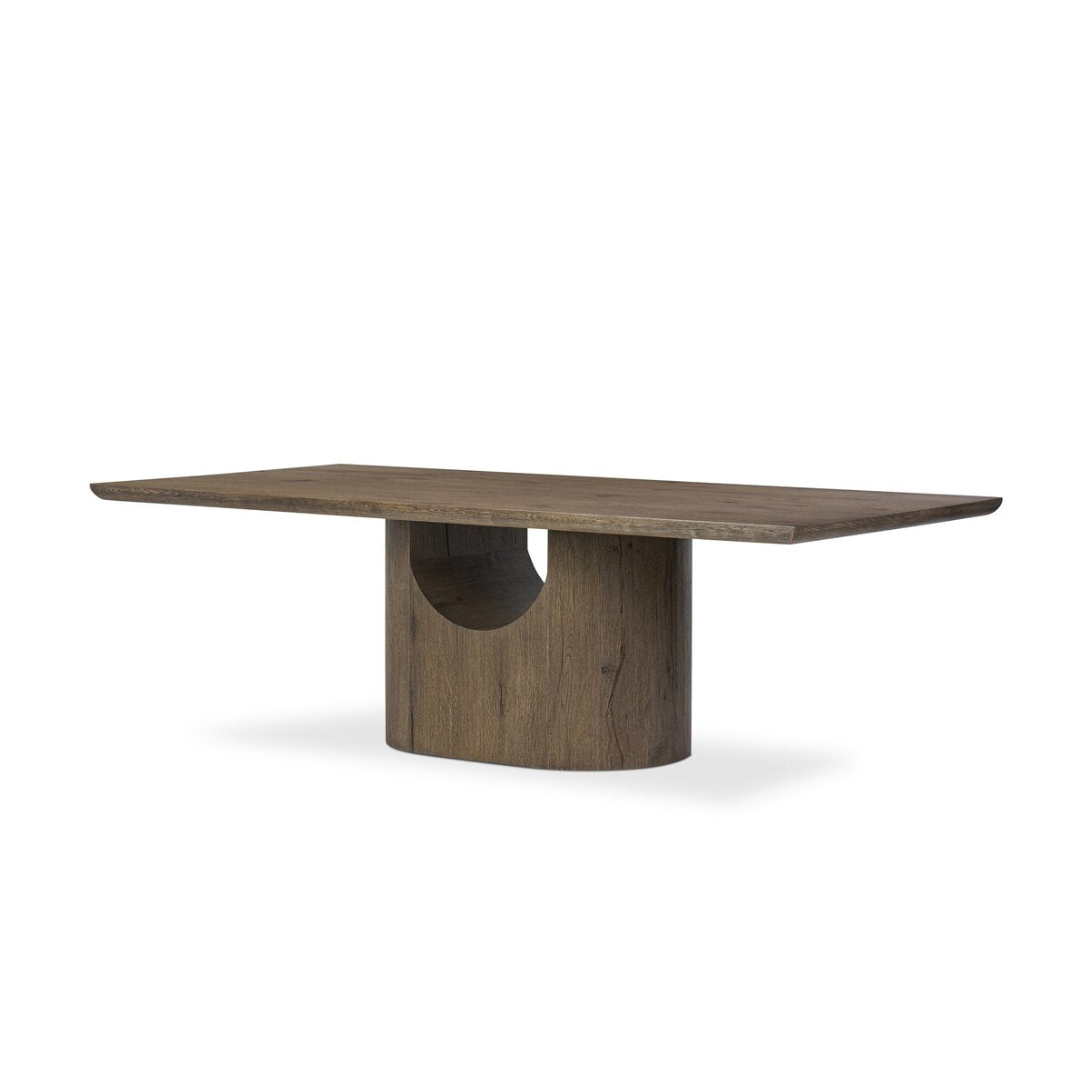 Beive dining table in brown oak veneer, angled view