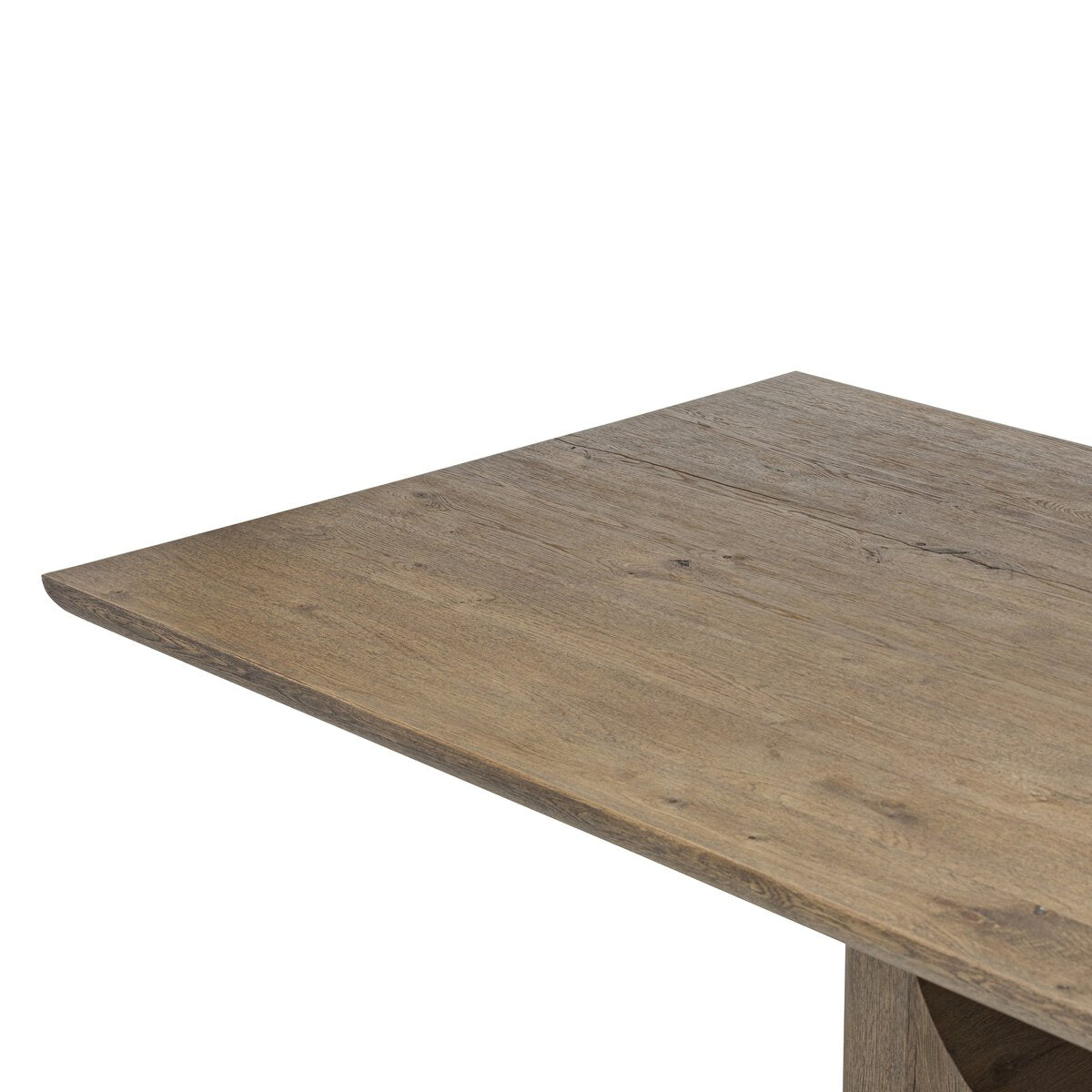 Beive dining table, close detail of the brown oak veneer grain