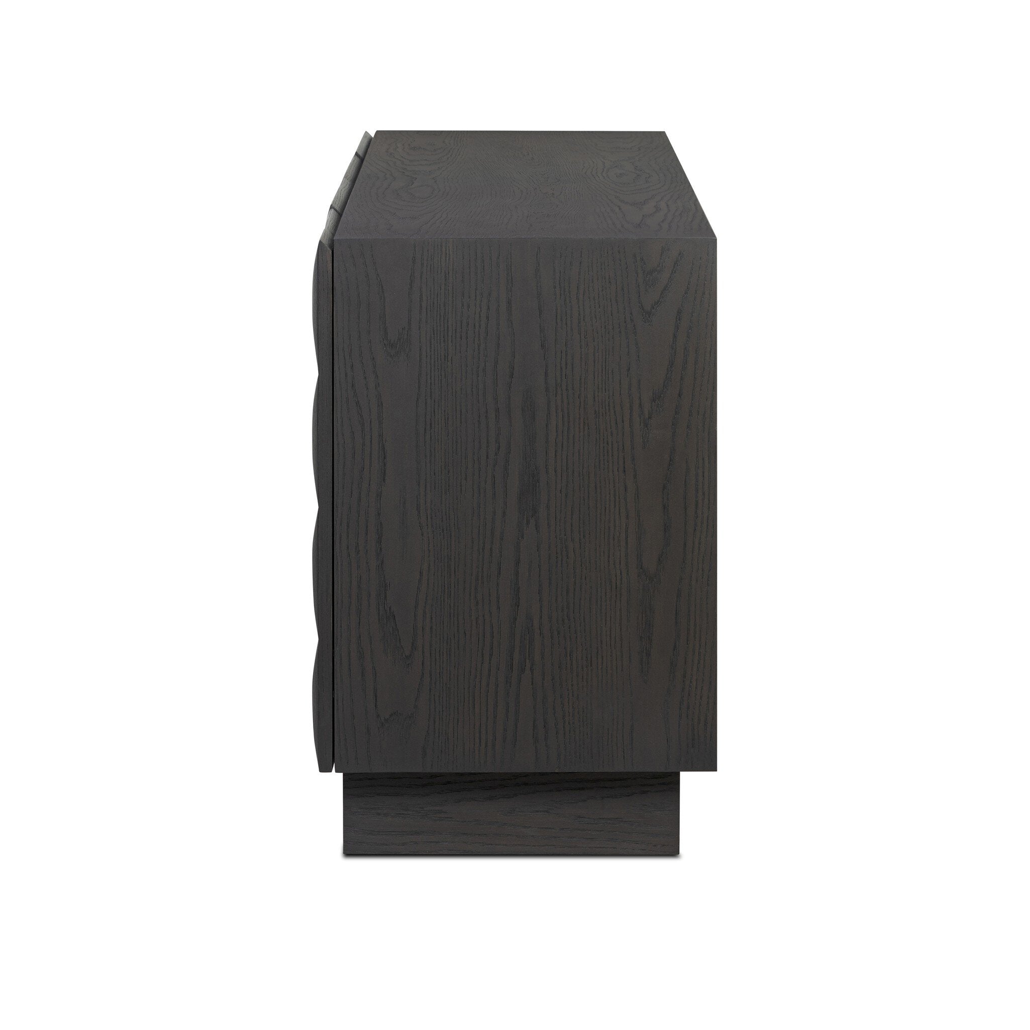 Swell Media Console in Dry Black Oak - side view