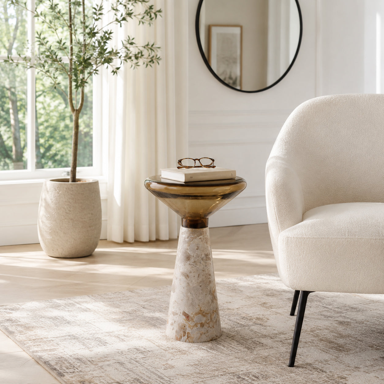 14in Tiro Accent Table - Chocolate Marble & Glass