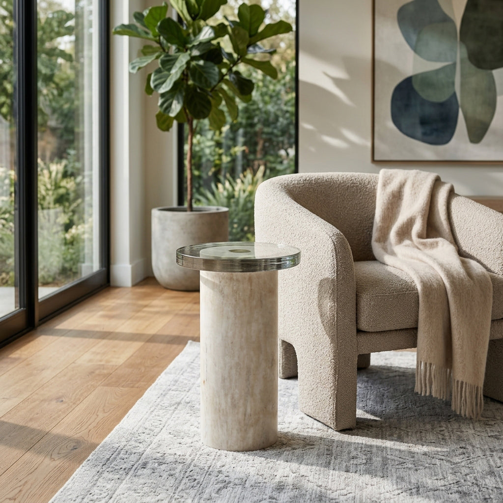 12in Tontogany Accent Table - Marble & Glass