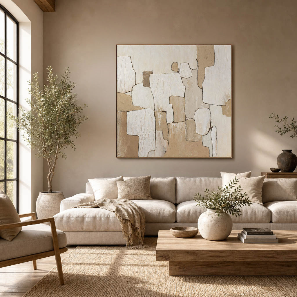 70x70in Mirny Wall Art - Neutral Hand-Painted
