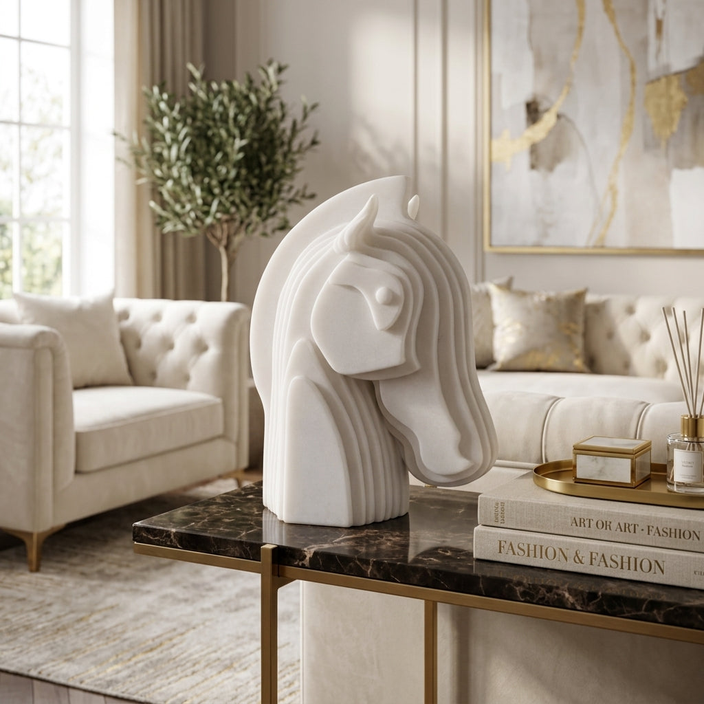 12x10in Resin Horse Head Sculpture White