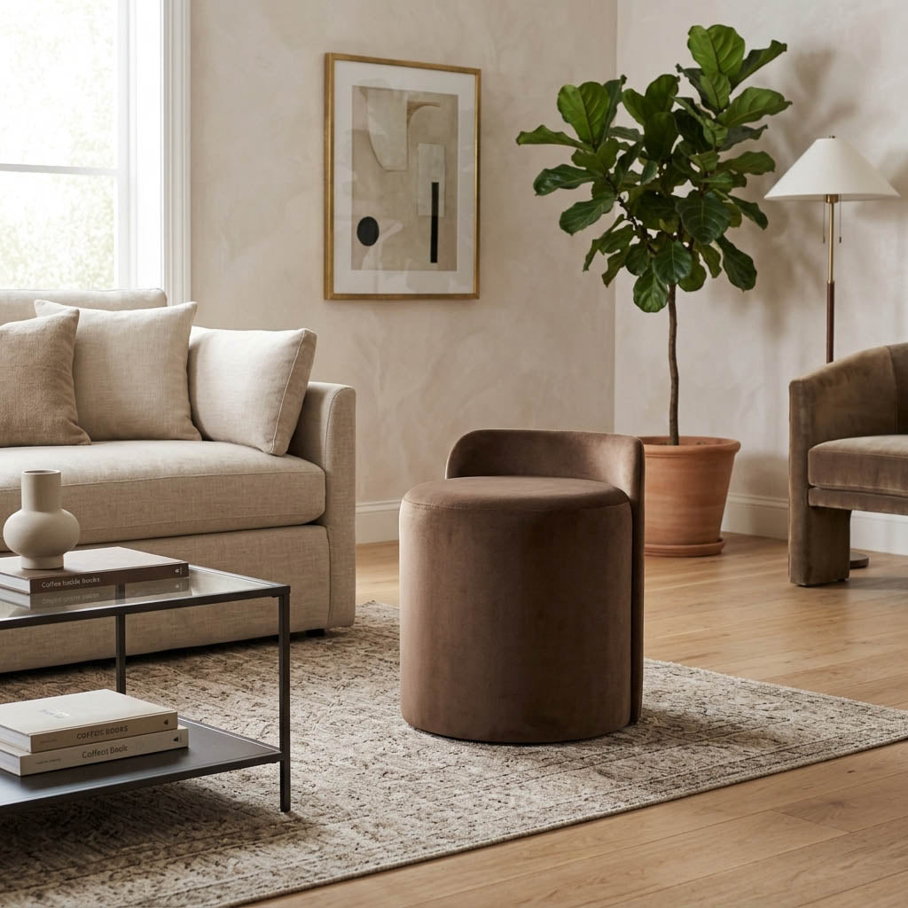 21x17in Ardon Ottoman - Brown Velvet