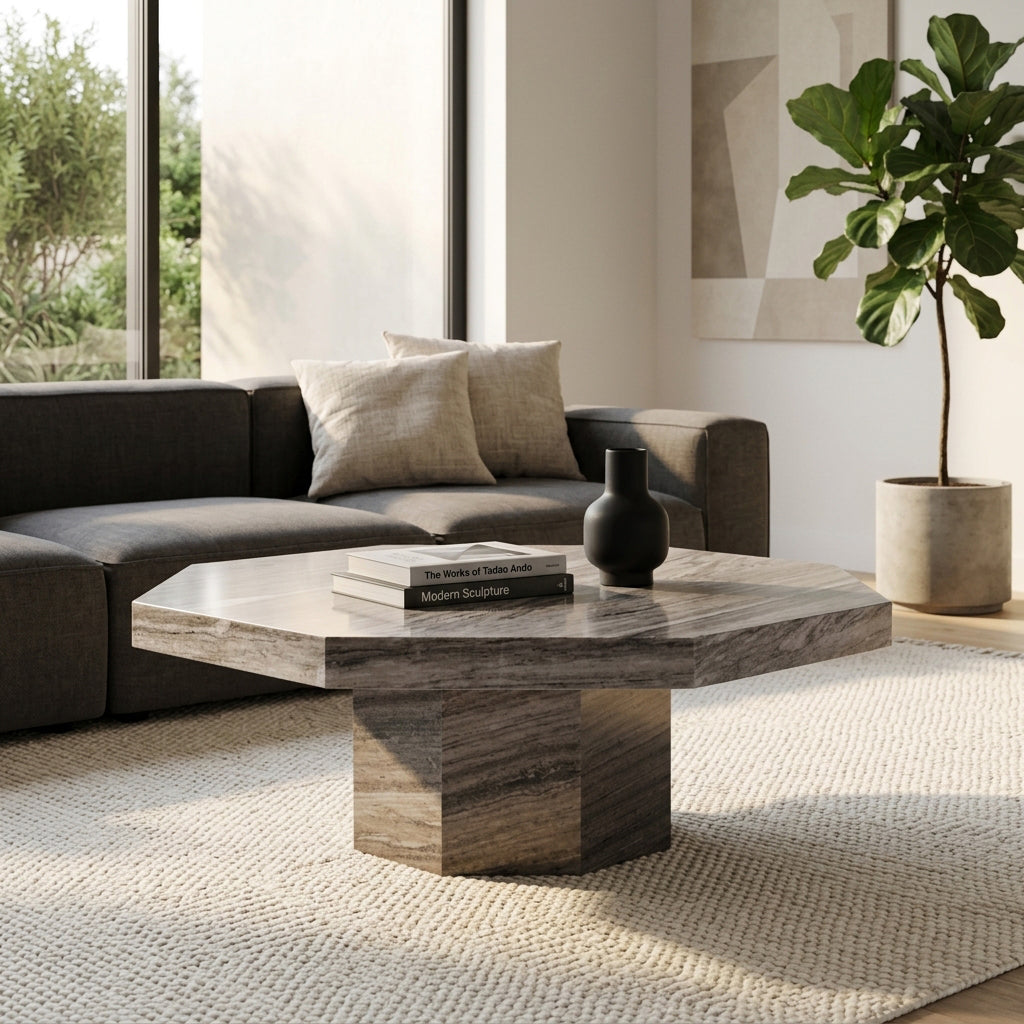 42in Geo Coffee Table - Gray & Black Marble