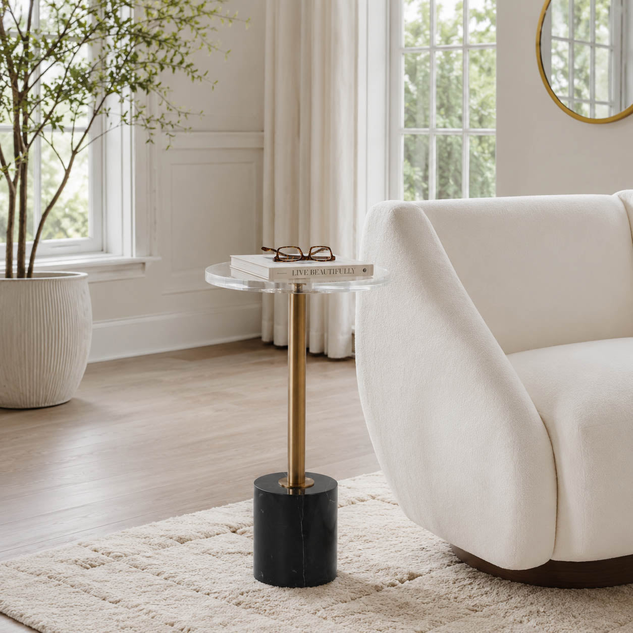 21in Elisia Accent Table - Acrylic & Marble