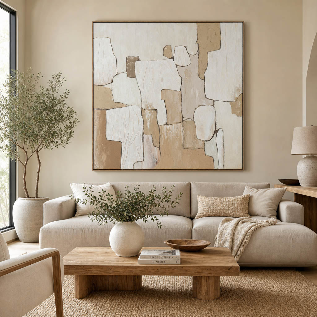 70x70in Mirny Wall Art - Neutral Hand-Painted