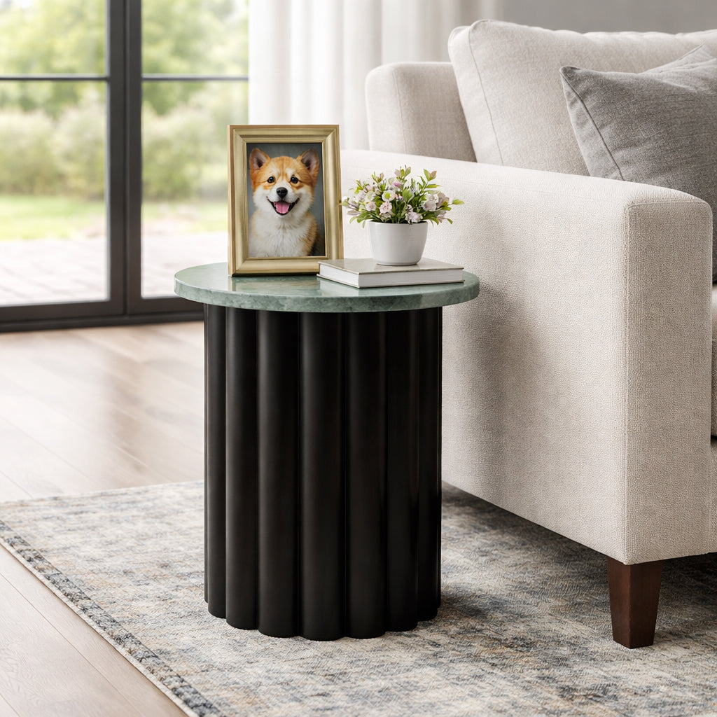 20in Ribbed Accent Table - Green Marble & Black