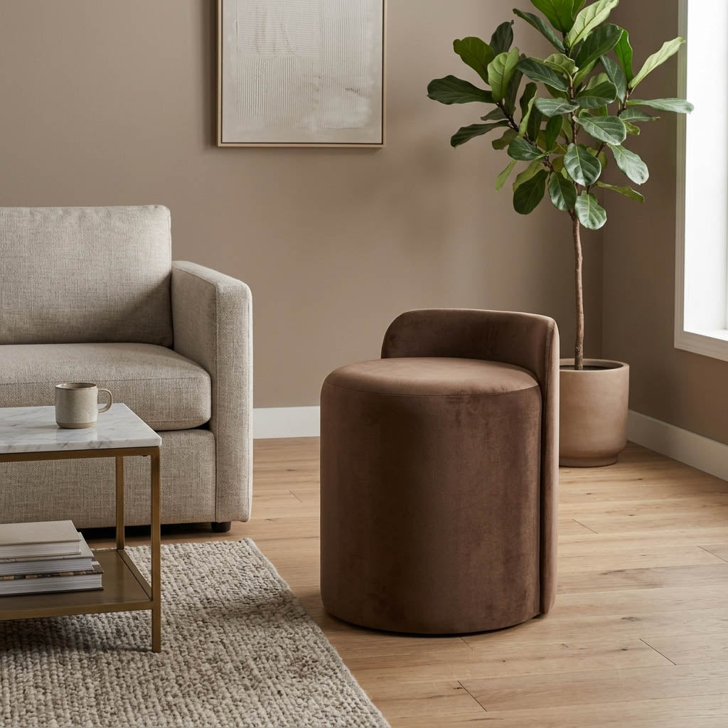 21x17in Ardon Ottoman - Brown Velvet