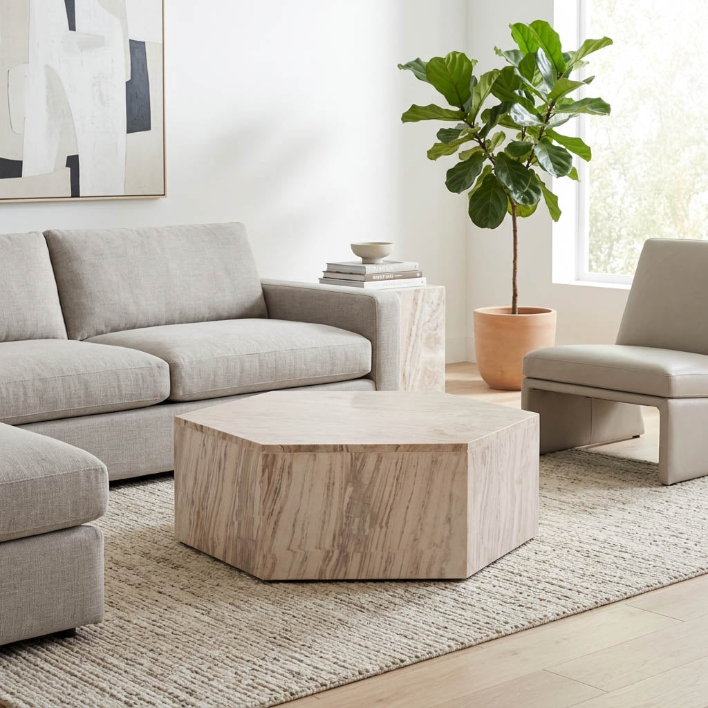 35in Hexagon Coffee Table - Beige Marble