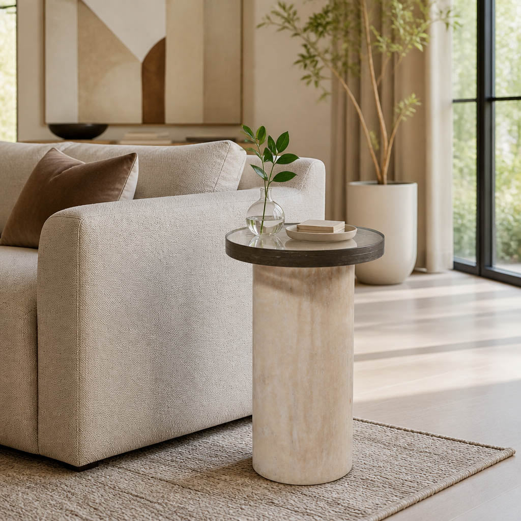 12in Tontogany Accent Table - Marble & Glass