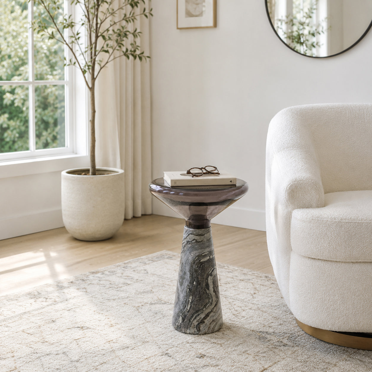 14in Warsaw Panda Accent Table - Marble & Glass