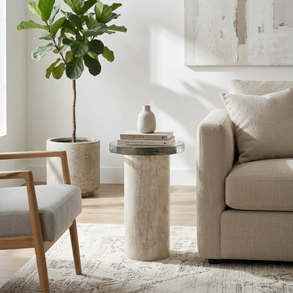 12in Tontogany Accent Table - Marble & Glass