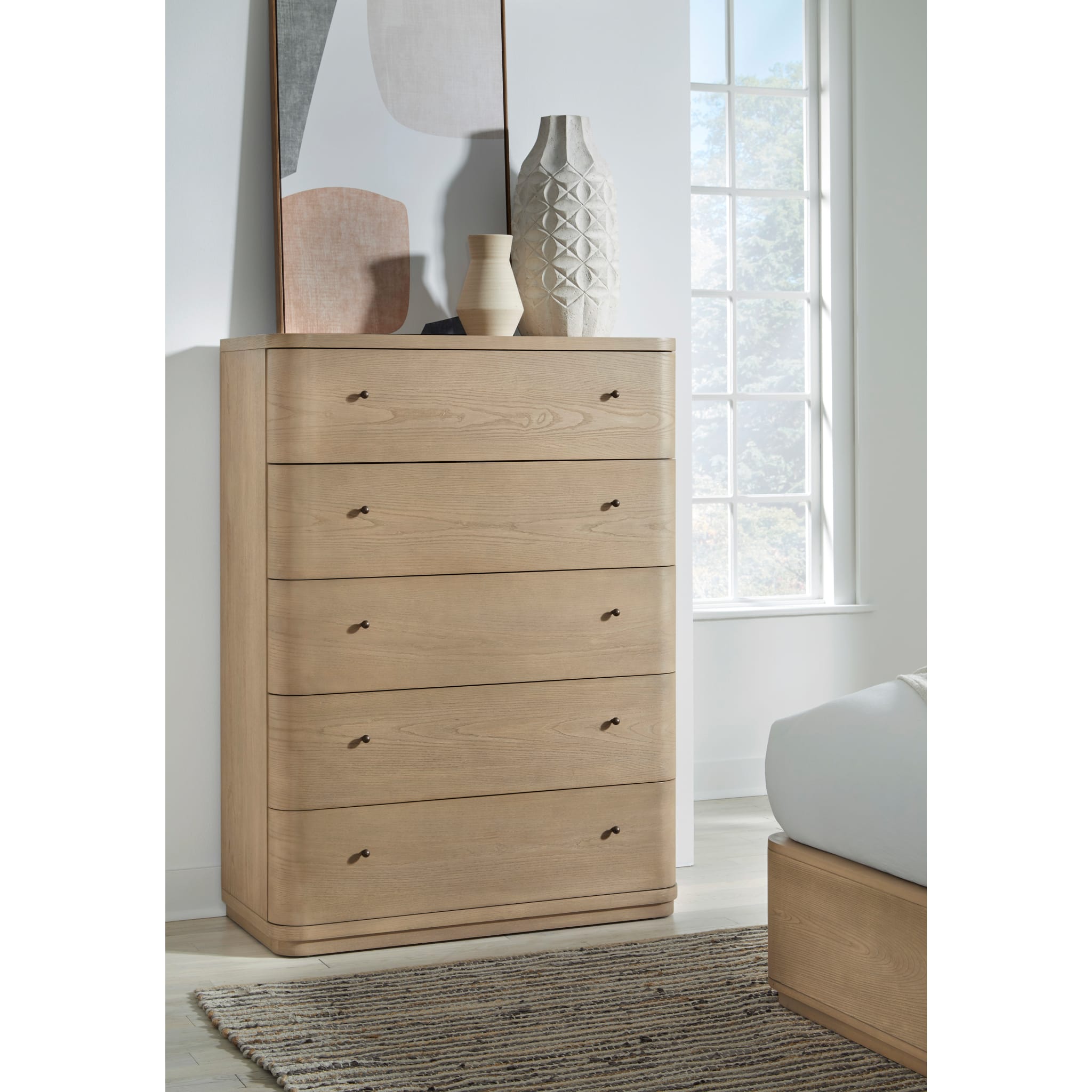 Penny 5-Drawer Chest styled in a bedroom
