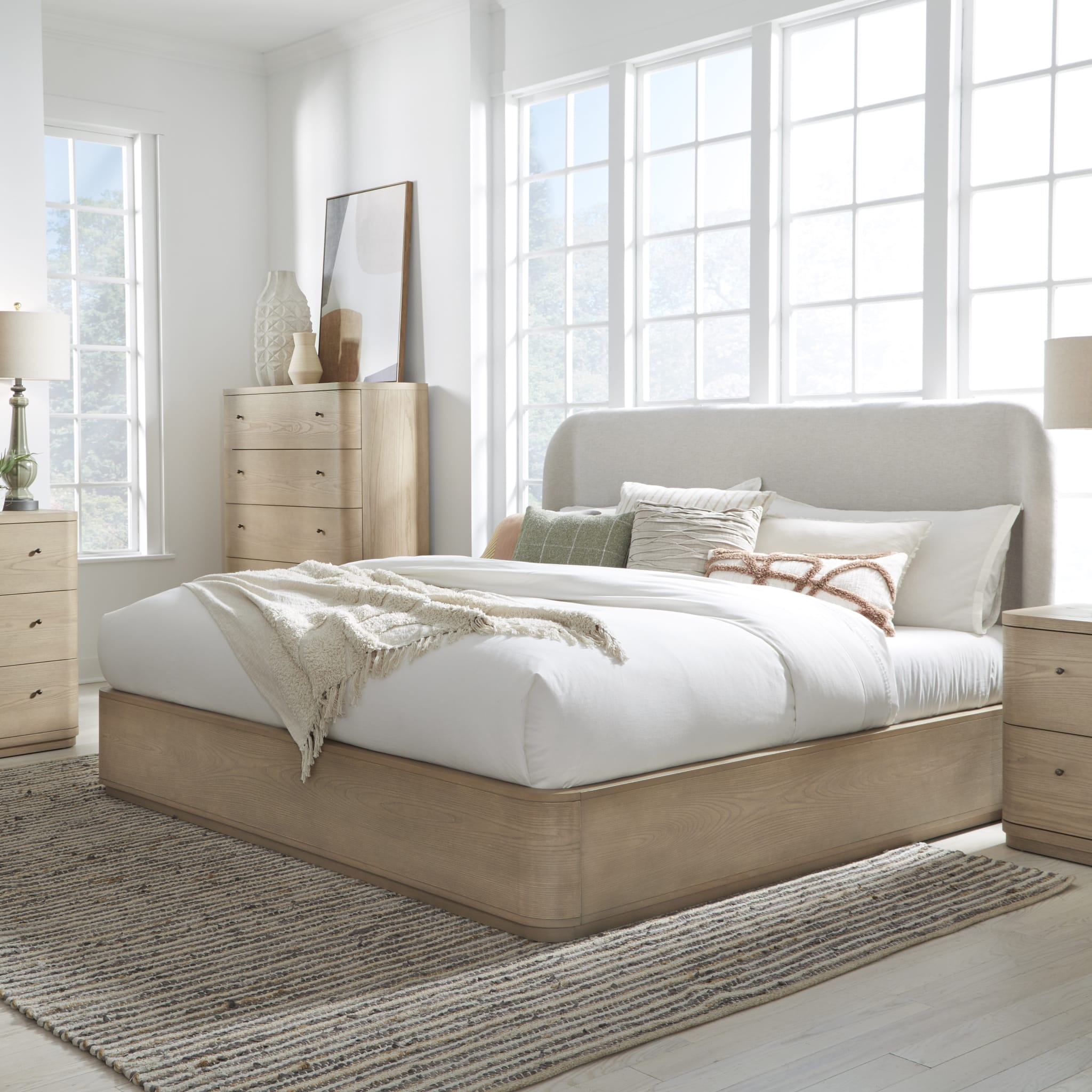 Penny Upholstered Bed styled in a bedroom