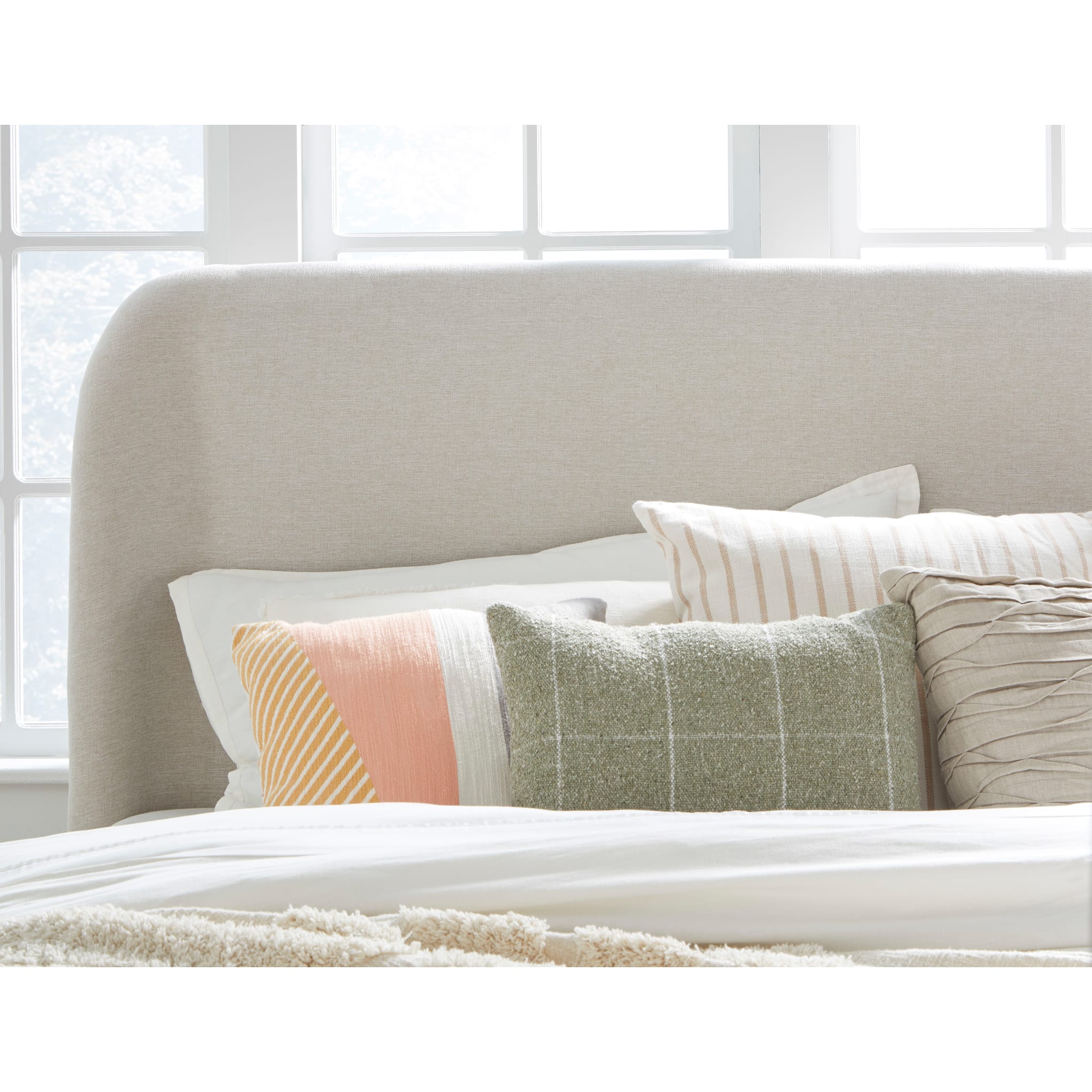 Penny Upholstered Bed linen headboard detail
