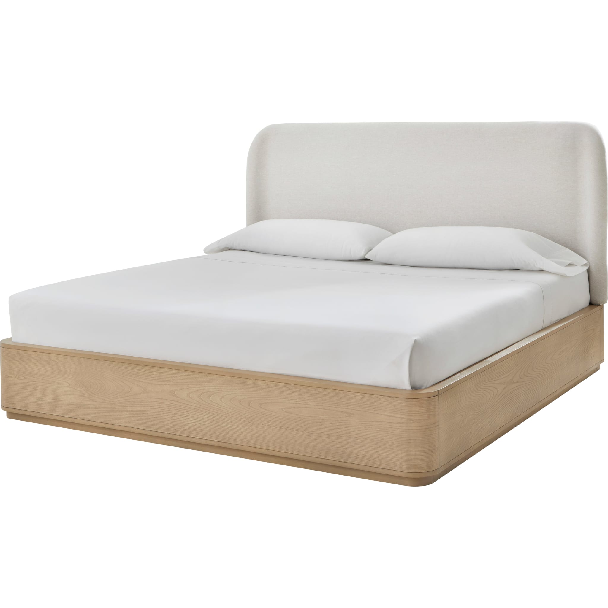 Penny Upholstered Bed in buff cream, angled view