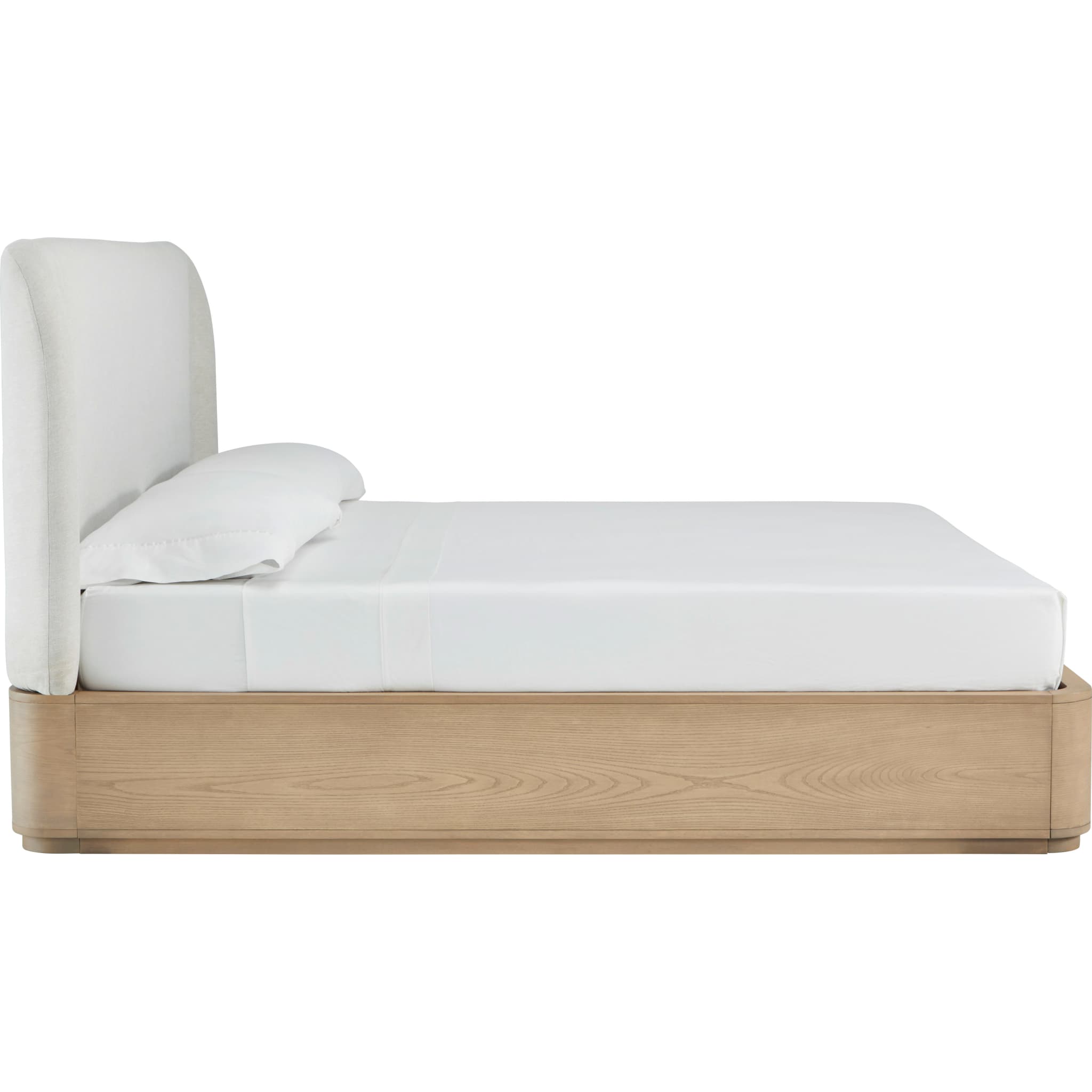 Penny Upholstered Bed in buff cream, side view