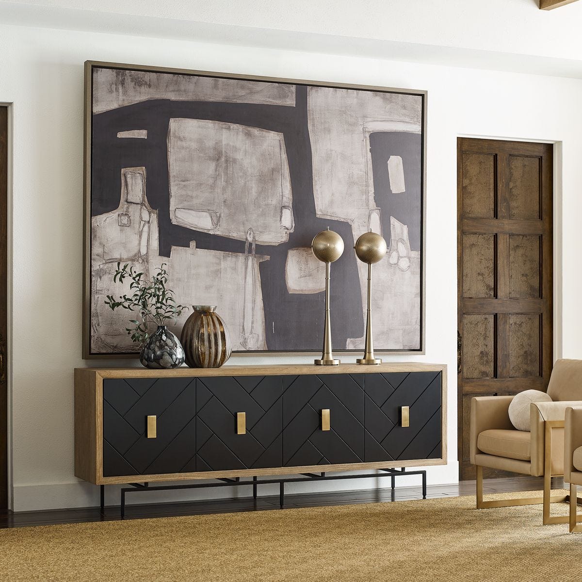Interlace 4-Door Cabinet - Teak/Black