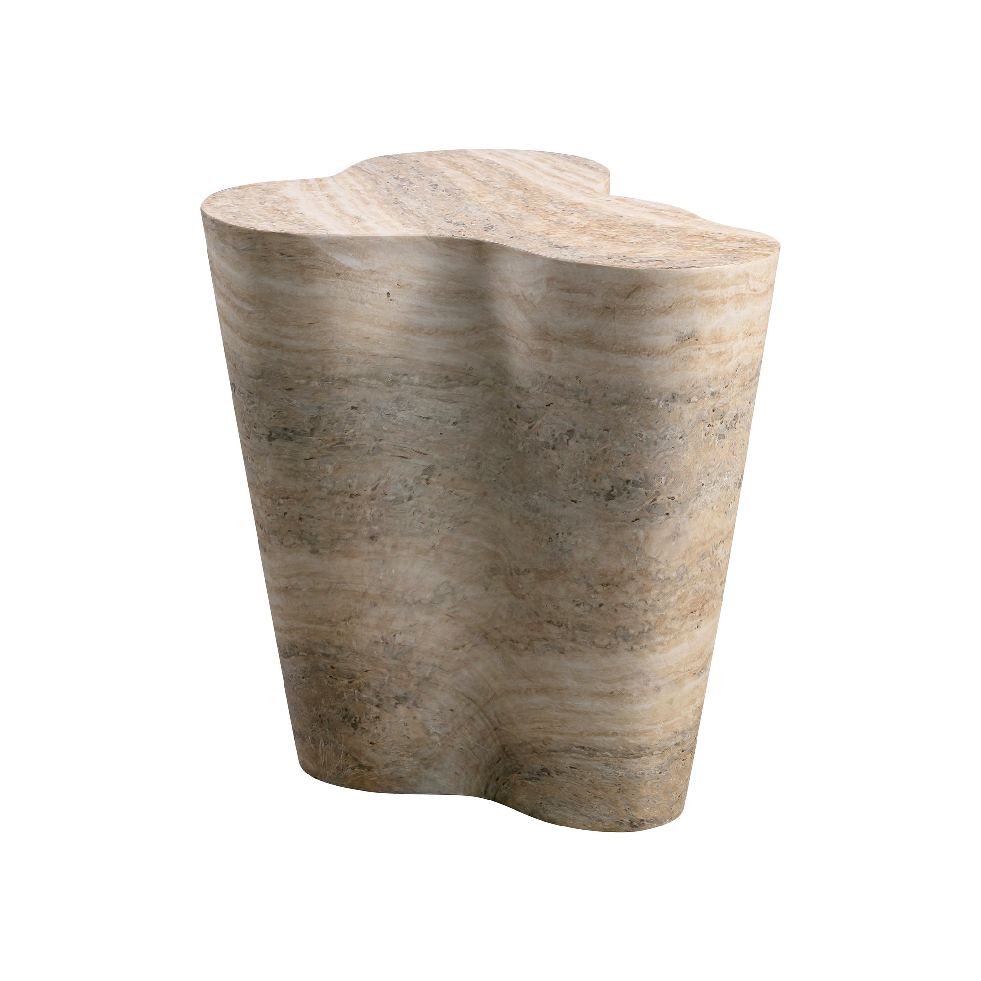 Slab tall side table in faux travertine