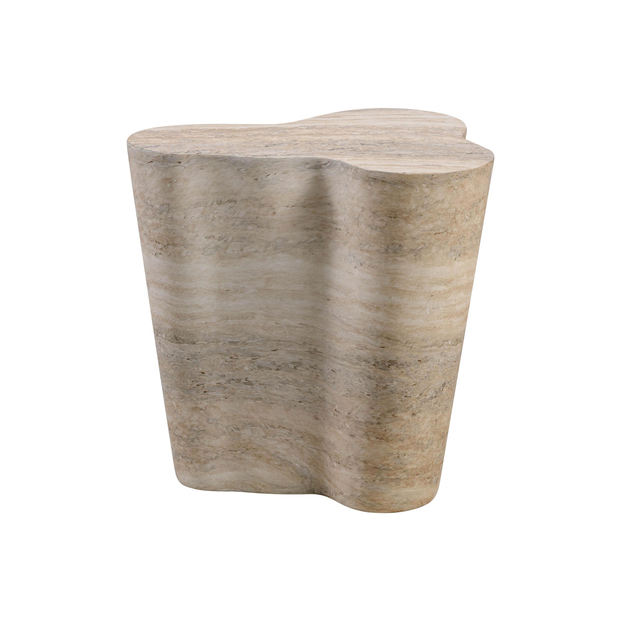 Slab short side table in faux travertine