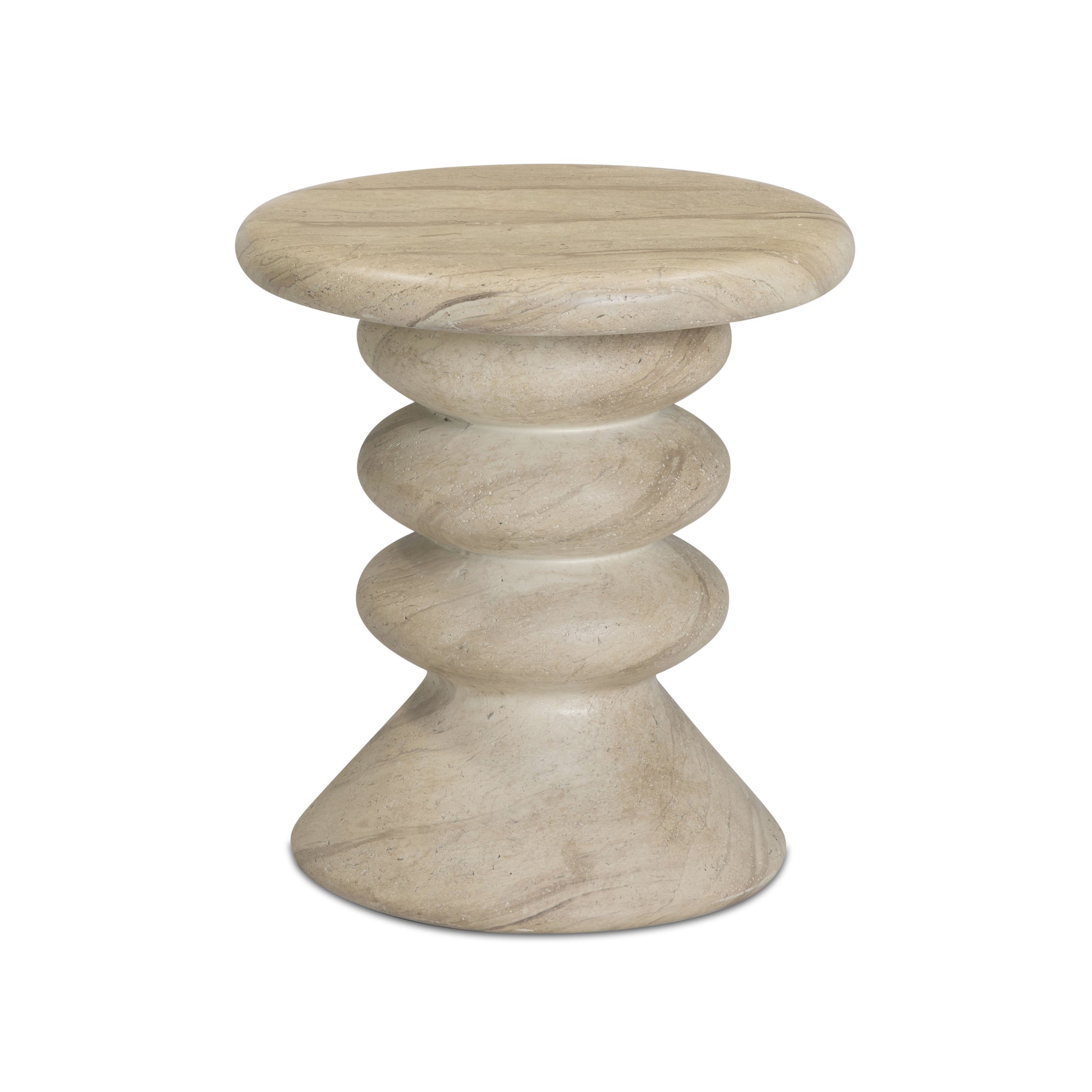 Hyre indoor outdoor side table in concrete faux travertine - side view