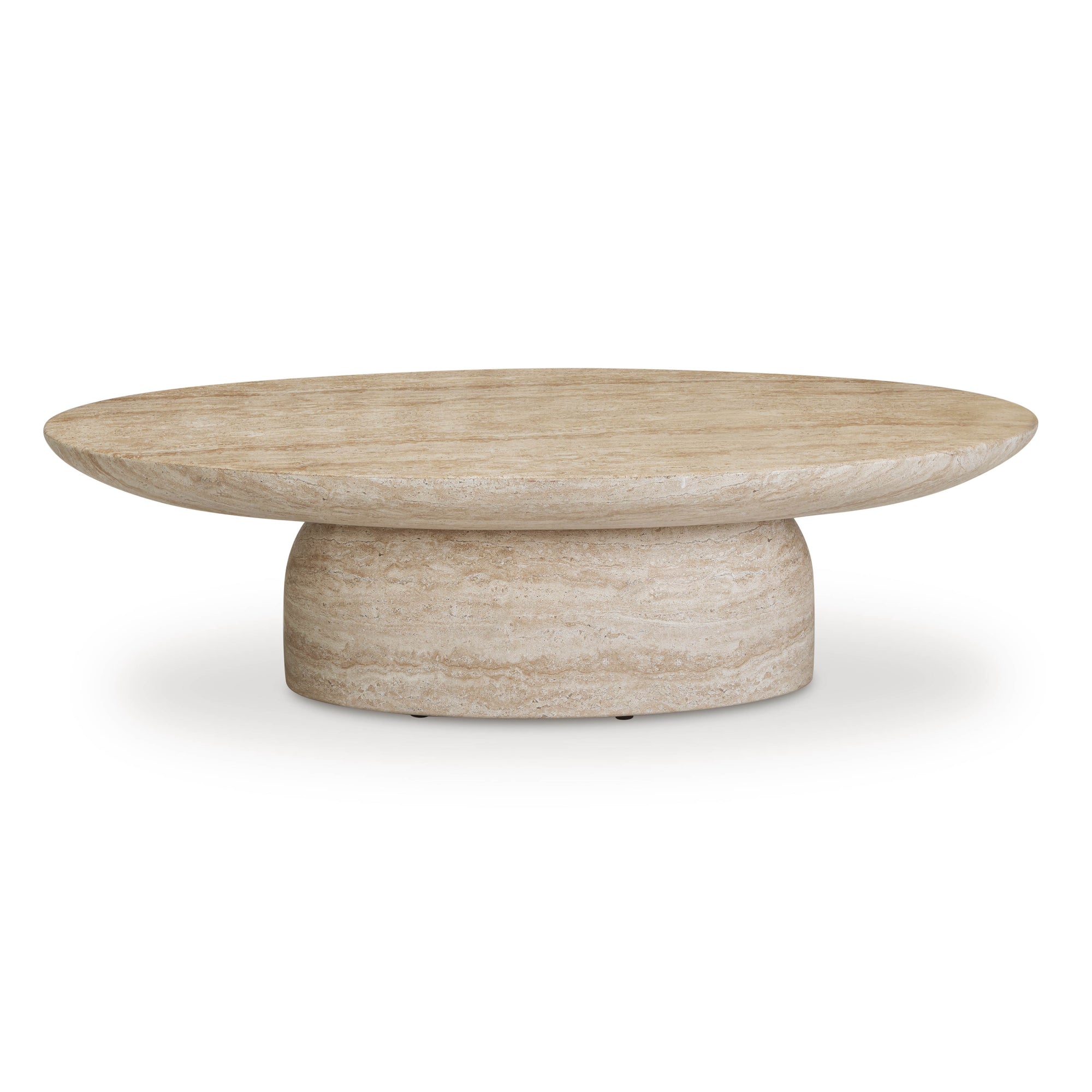 Sonia indoor outdoor coffee table in concrete faux travertine - side view