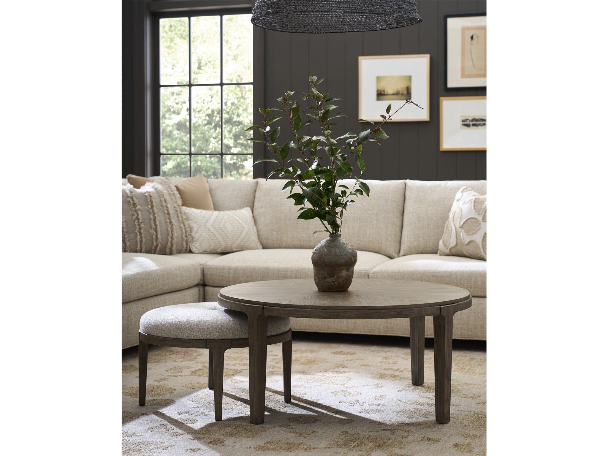 Dwell Boulder Ottoman - Monique Linen/Warm Medium Brown
