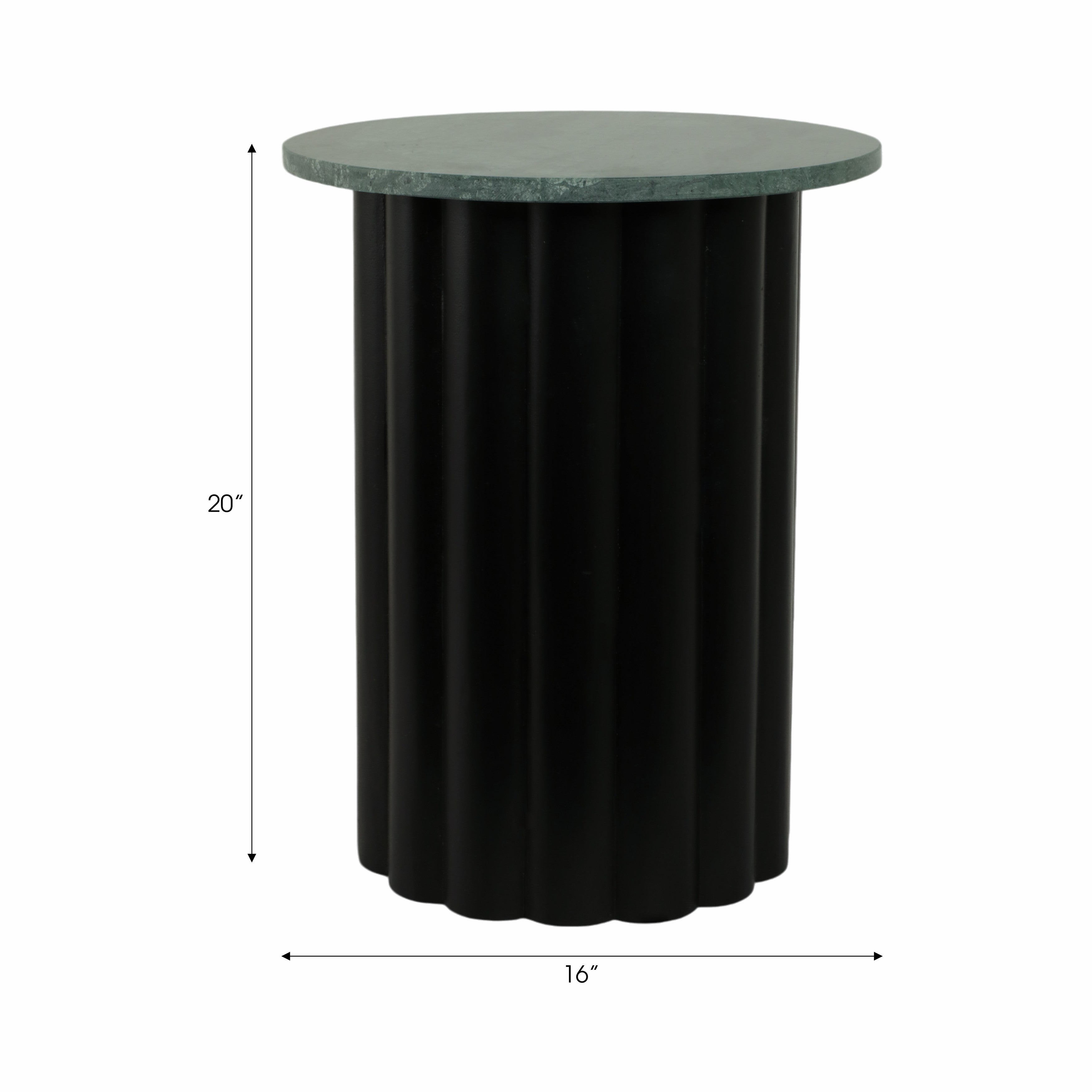 20in Ribbed Accent Table - Green Marble & Black