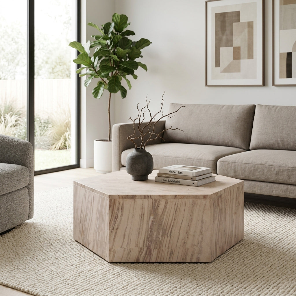 35in Hexagon Coffee Table - Beige Marble