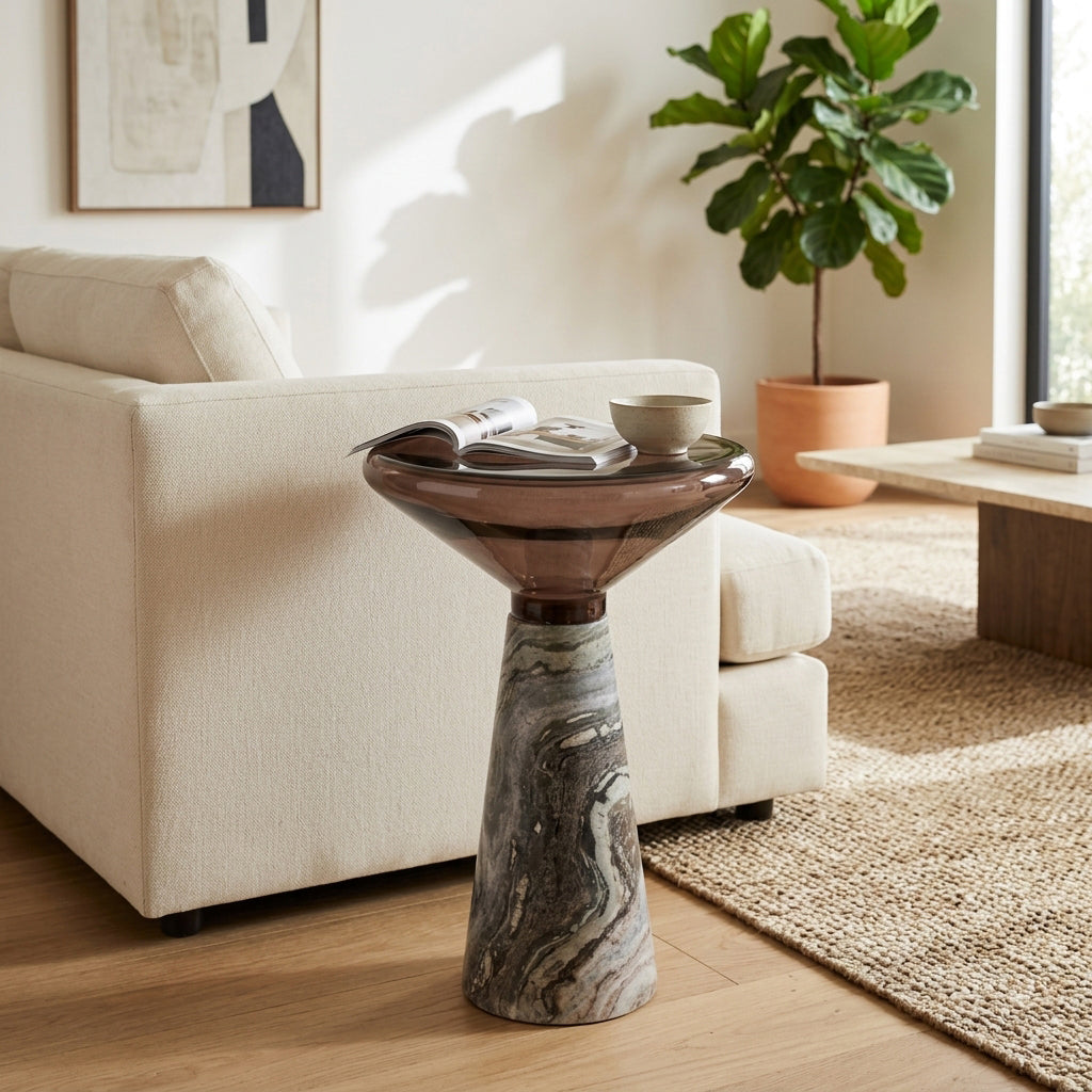 14in Warsaw Panda Accent Table - Marble & Glass