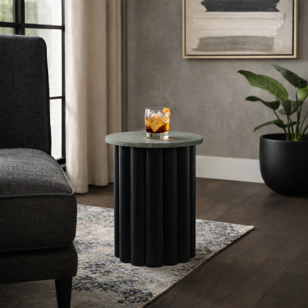 20in Ribbed Accent Table - Green Marble & Black