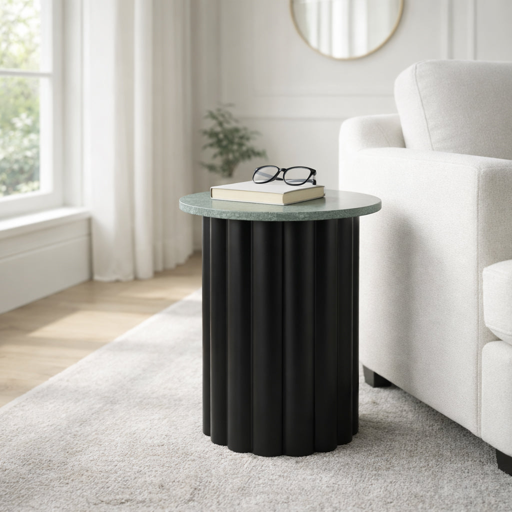 20in Ribbed Accent Table - Green Marble & Black