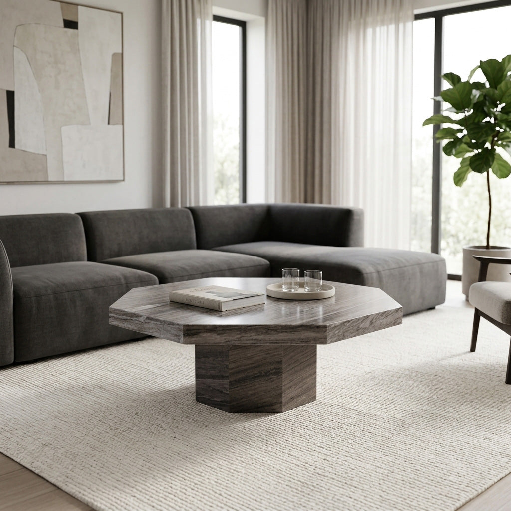42in Geo Coffee Table - Gray & Black Marble