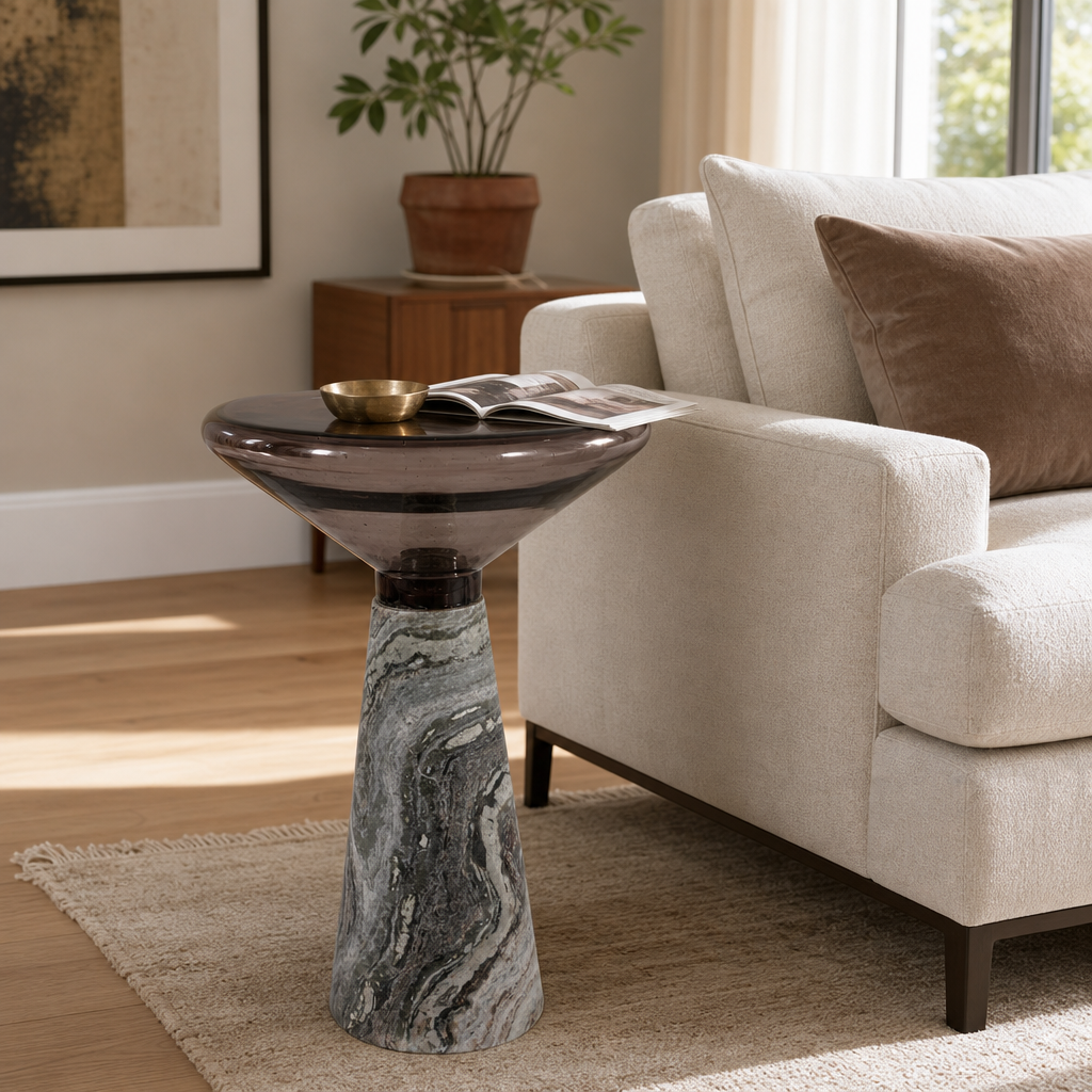 14in Warsaw Panda Accent Table - Marble & Glass