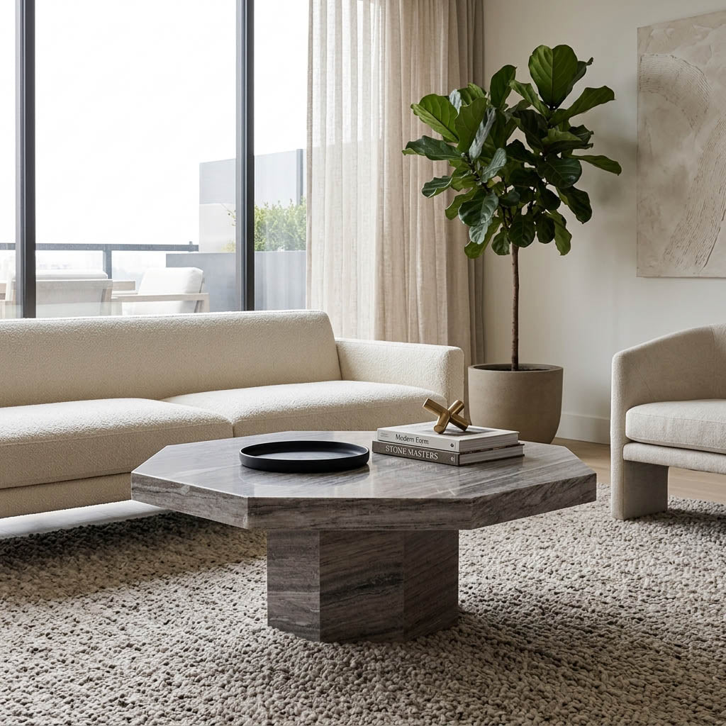 42in Geo Coffee Table - Gray & Black Marble